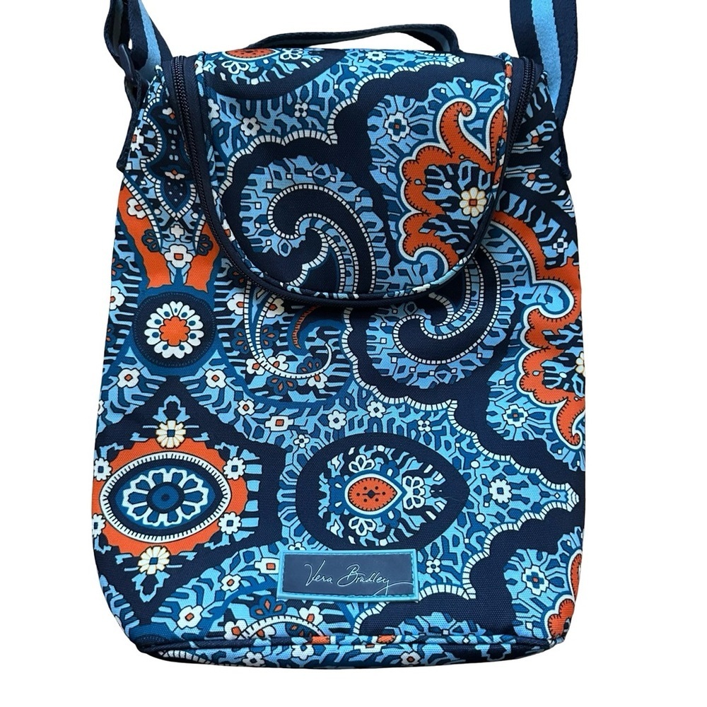 Vera Bradley Insulated Cooler Tote Bag Blue + Orange Paisley - Like New - Picture 2 of 6